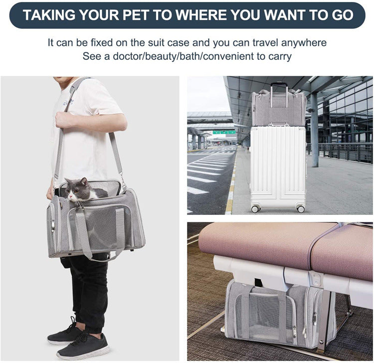 NNEDSZ Black Portable Pet Travel Carrier Bag - Foldable, Durable, and Comfortable for Small Dogs & Cats 45cmx30cmx30cm-2